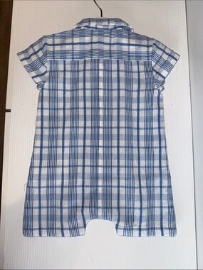 Louis Louise Blue and White Plaid Button-Front Romper